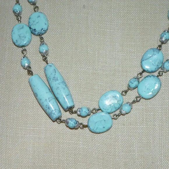 Faux Turquoise Acrylic Bead Long Dangle Necklace - Picture 3 of 4